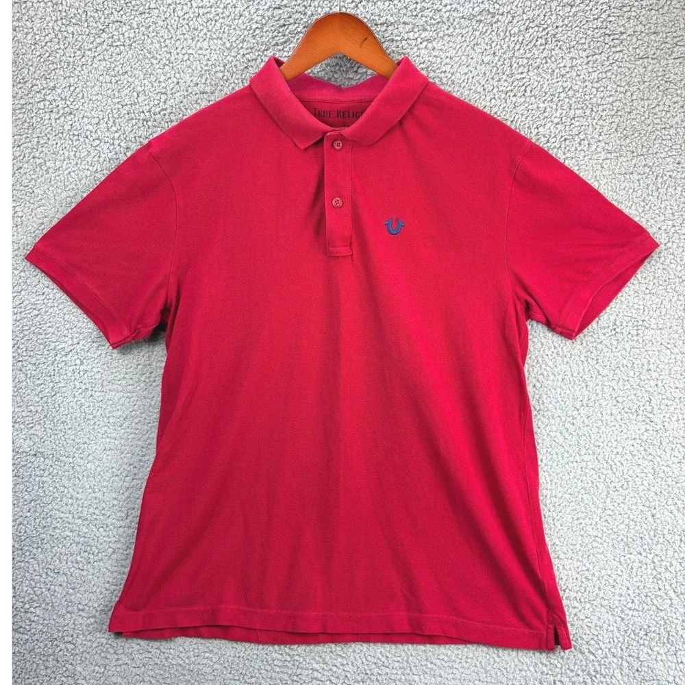 True Religion Buddha Logo Short Sleeve Polo Shirt Mens XL Red Casual Golf Pique